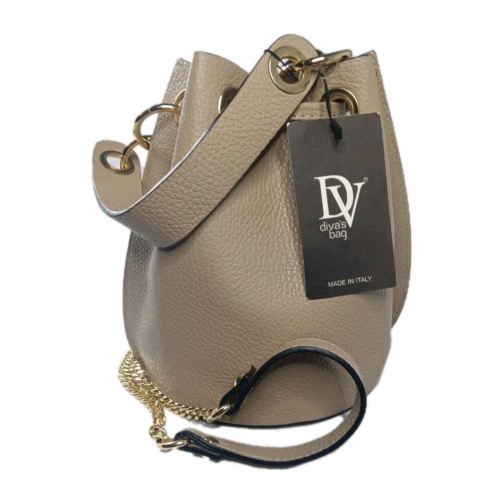 Divas Italian Leather Bucket Handbag Crossbody Bag Taupe - Picture 4 of 10